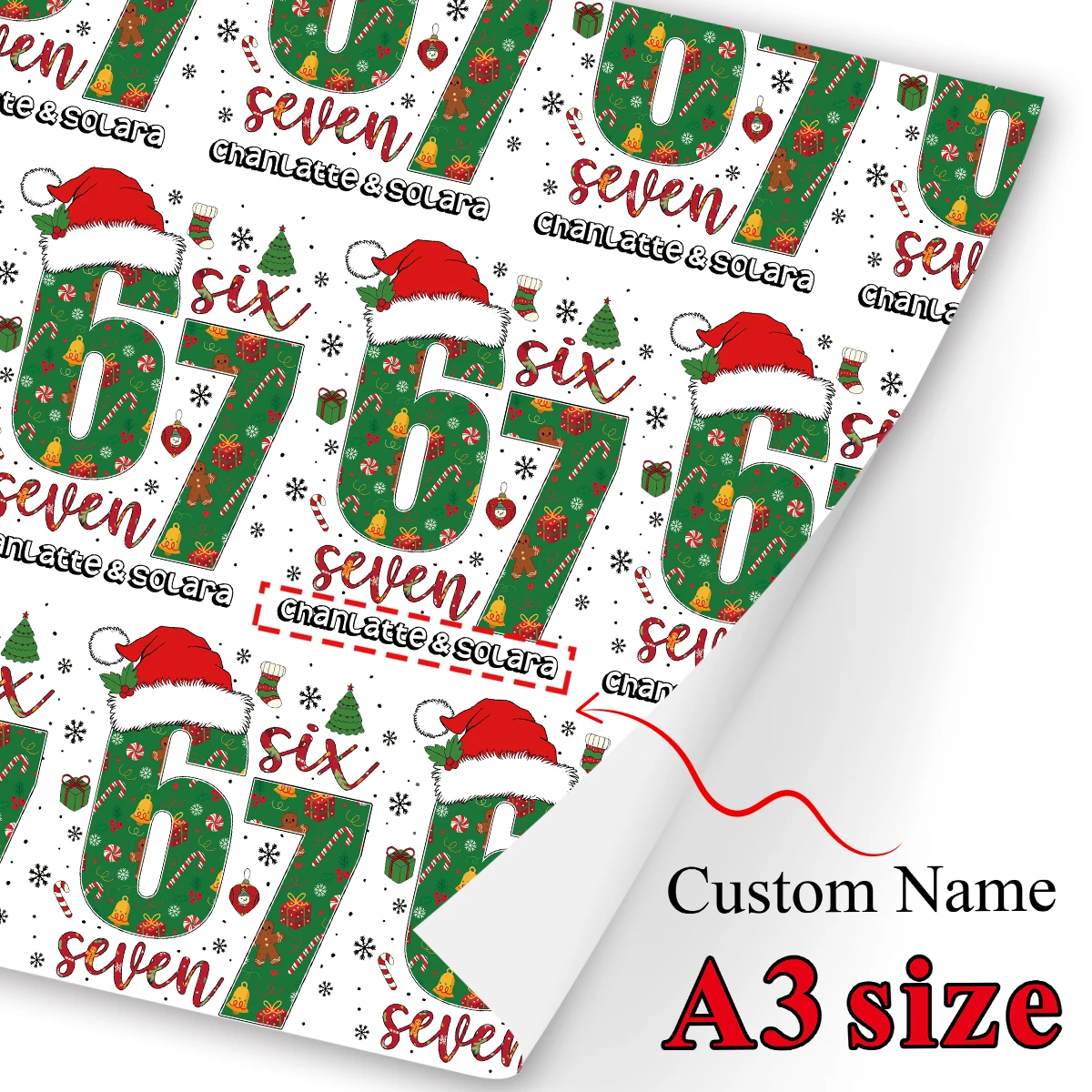 3 Blatt individuelles handgefertigtes Weihnachtspapier, personalisiertes Namensverpackungsblatt, DIY-Hintergrund, Heiligabend-Boxfüller, Party-Dekoration