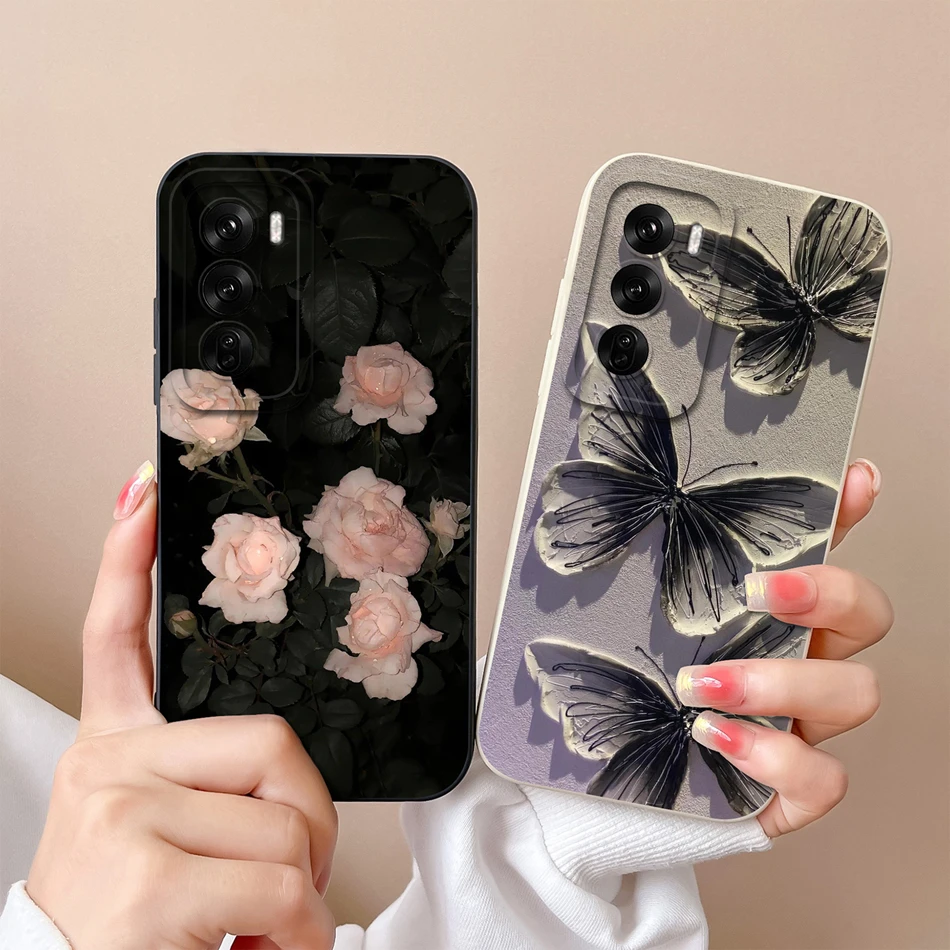For Oppo Reno 12 Pro Phone Case Tulips Cute Cat Back Cover For Oppo Reno12 12Pro 5G Soft Smooth Liquid Silicone Camera Protector