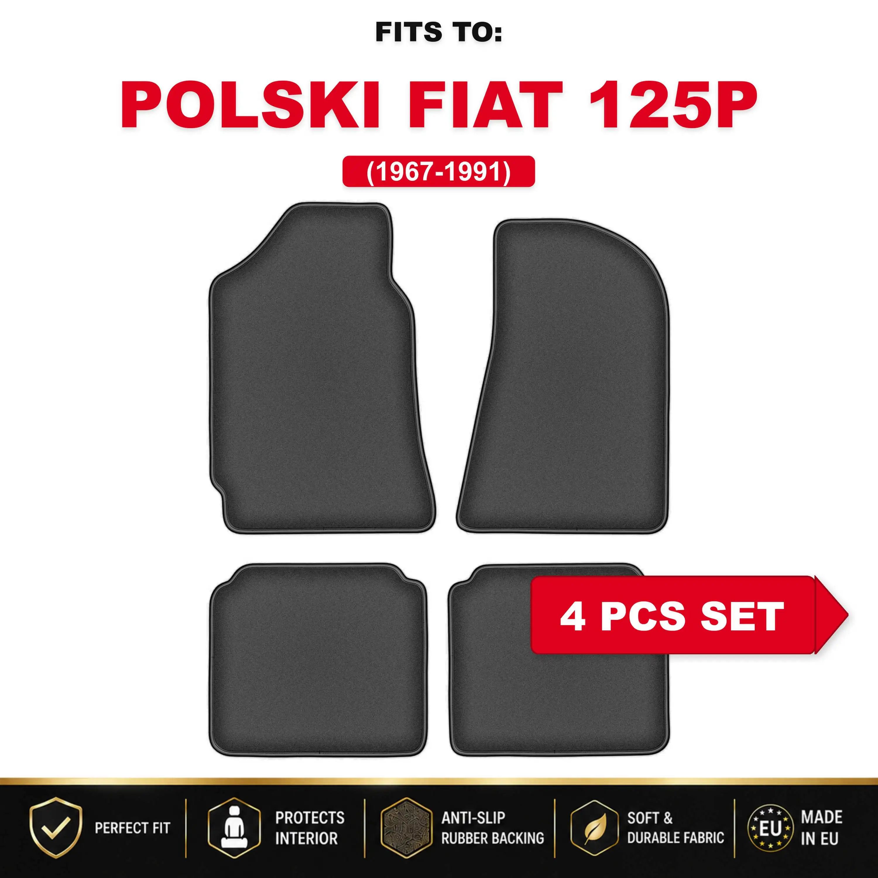 PREMIUM auto-velourmatten voor: Poolse Fiat 125P 1967-1991 automatten set