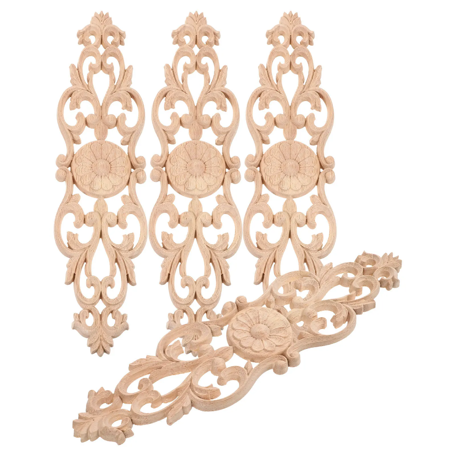 

4Pcs Unfinished Wood Appliques for Doors Furniture Carving Decorative Trim Molding Accent Wall Cabinet DIY Home Renovation