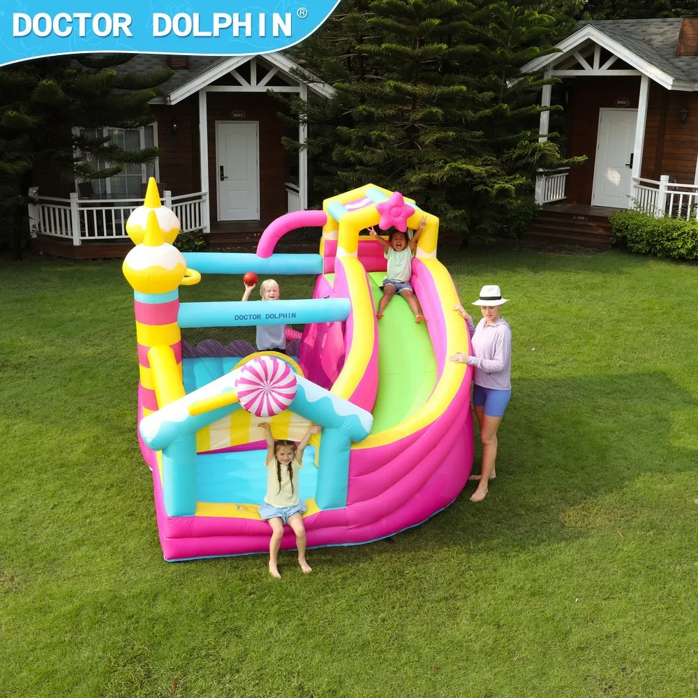 Castillo inflable de delfines de Doctor con piscina de bolas Silde, casa de rebote para niños con soplador, regalo de cumpleaños, juguetes inflables para fiesta