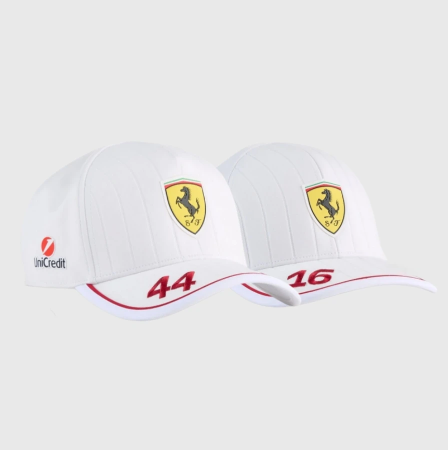 Scuderia Ferrari 2025 Team Hamilton, Charles Leclerc Cap, White, Ferrari 2025 Miami GP baseball cap, fan supporter cap