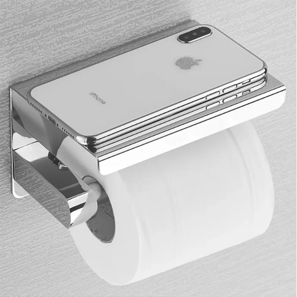 Bathroom Accessories SUS304 Stainless Steel Toilet Paper Holder Multi-Function With Phone Shelf Toilet Paper Roll Holde Shelf