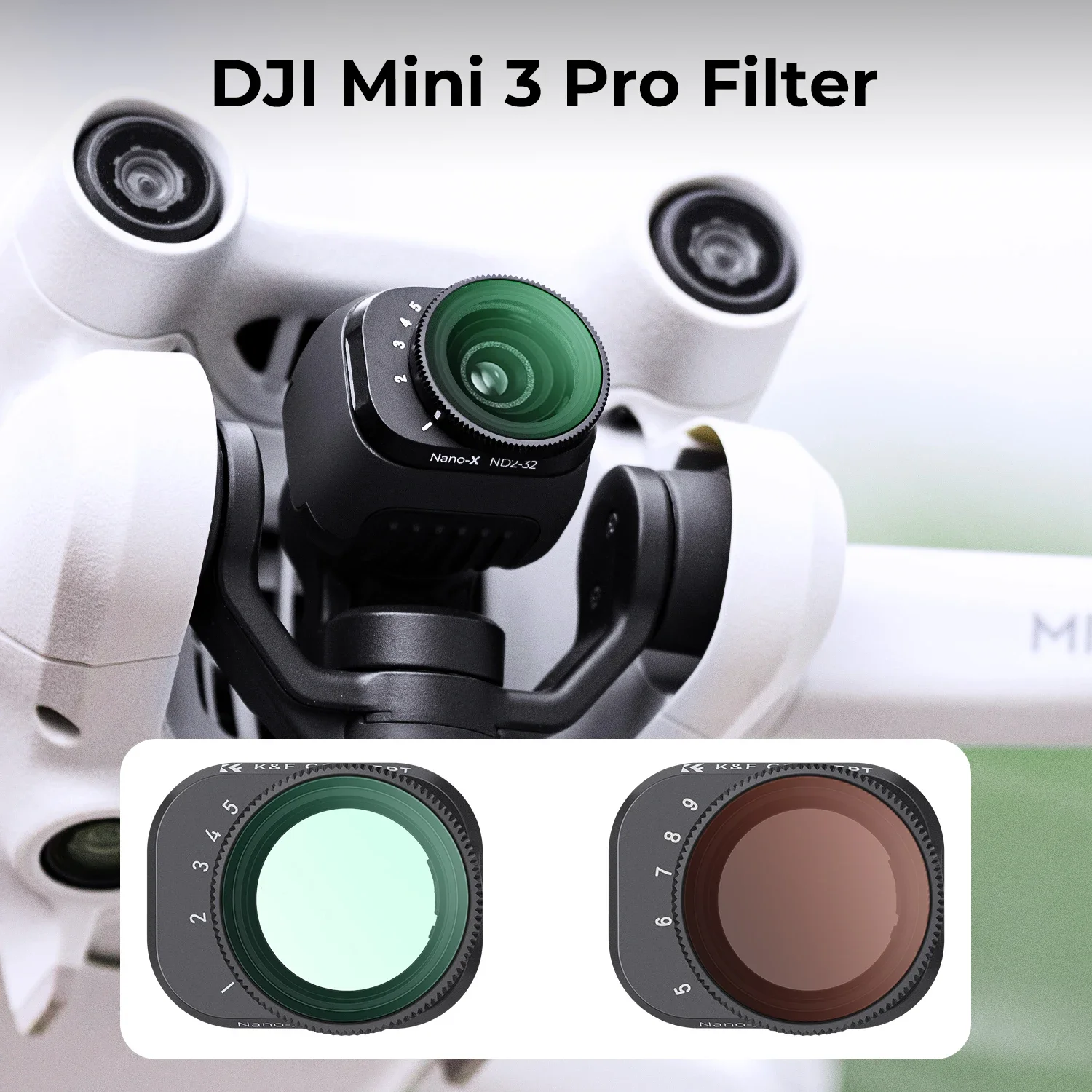 K & F مفهوم الطائرة بدون طيار تصفية ل DJI Mini 3 Pro متغير ND2-ND32/ND32-ND512 طلاء الكاميرا عدسة زجاجية بصرية DJI ملحقات طائرة بدون طيار
