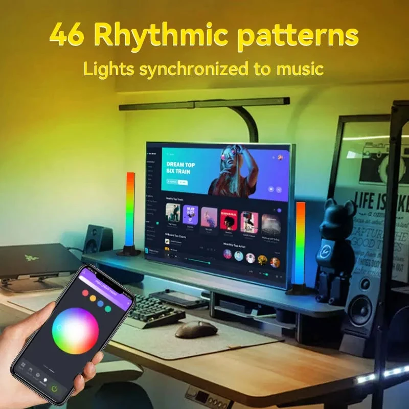 LED Smart Pickup Light RGB Symphony Sound Control Music Rhythm Ambient Lamp With App Control For TV Compute Gaming Desktop Decor