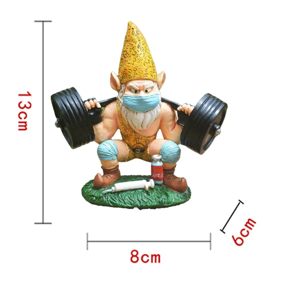 Weightlifting Old Man Resin Gnome Dwarf Garden Elves Sculpture Resin Home Decoration Statue Crafts Funny Garden Dwarfs Ornaments