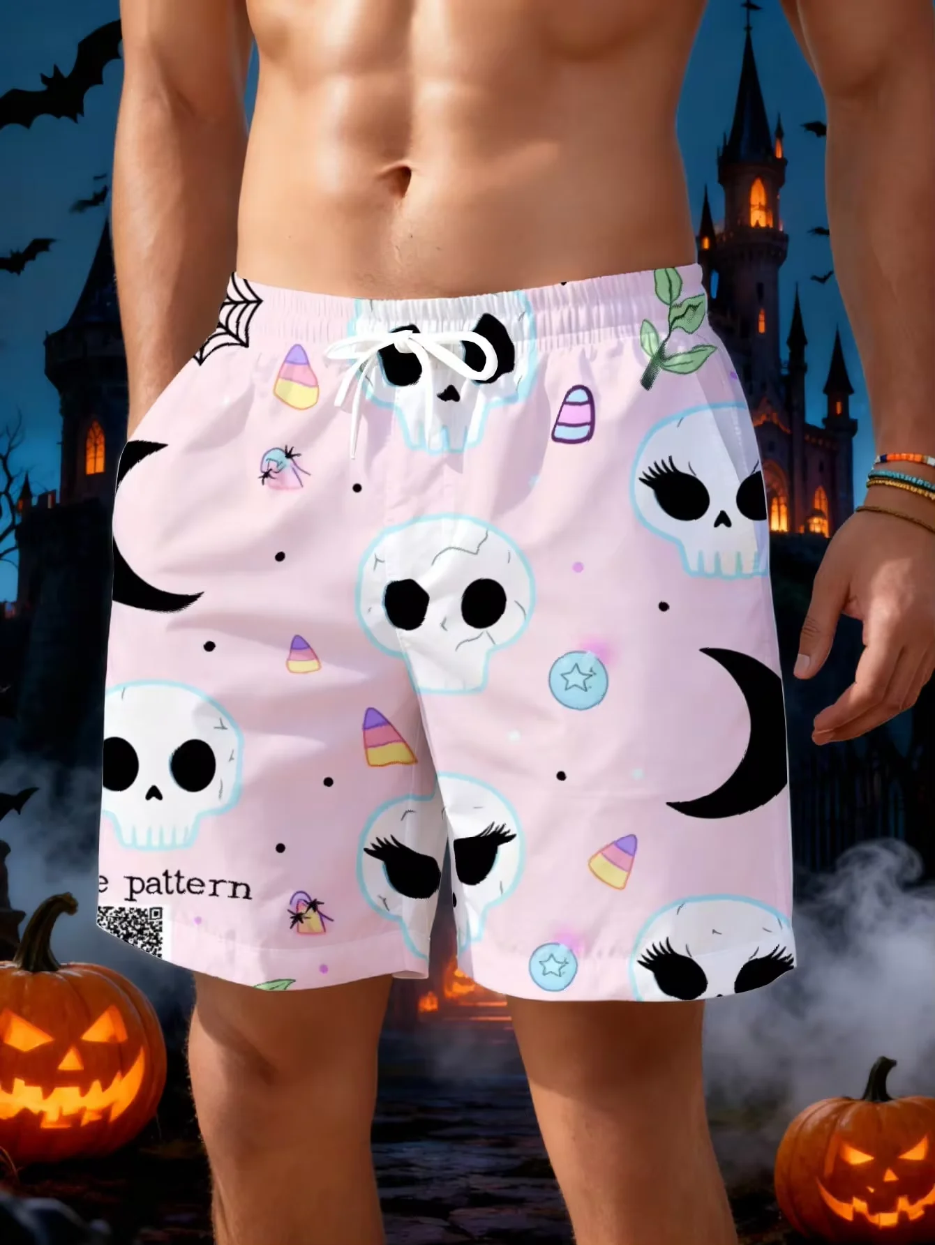 

Men's Beach Shorts Halloween Costume Skull Candy Moon Star Bat Pattern 3D Print,Fashion Vacation Casual,Lightweight Comfortable,