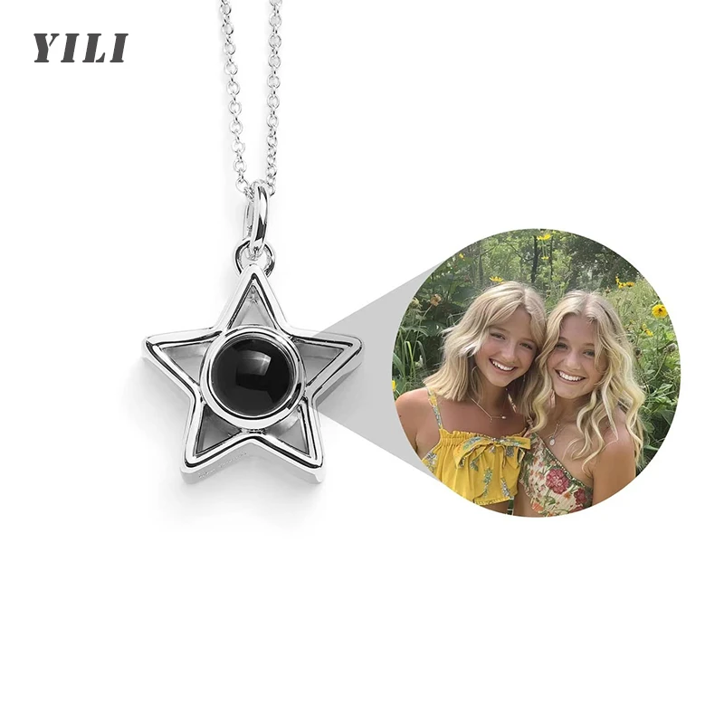 Custom Picture Necklace Personalized Star Photo Necklace Five-pointed Star Photo Projection Necklace for Girlfriend Wife Gift