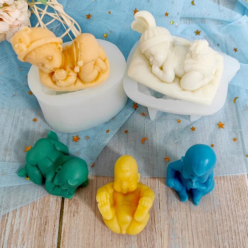 Molde de silicona 3D para bebé, molde para azúcar, molde para chocolate, herramienta de decoración de pasteles de fondant, lindo molde DIY para hacer dulces con forma de bebé durmiendo para baby shower