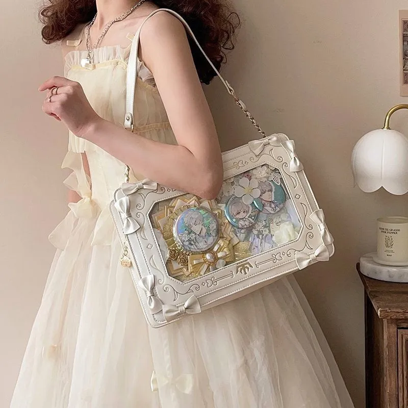 

Cute Lolita Itabag Frame Shaped Badge Bag Kawaii Japanese Handbags For Women White Pu Leather Messenger Bag Ita Bag