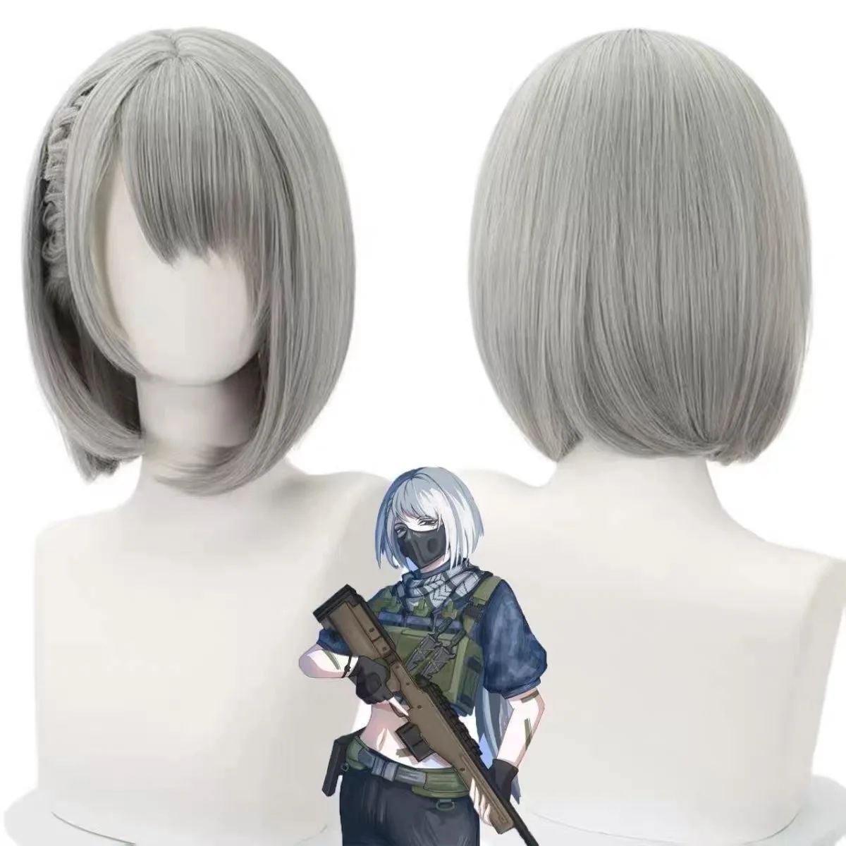 HAIRJOY Synthetic Hair Wig Delta Force Hackclaw Cospaly Wig Game Role-playing Cosplay Wig Grey Braided Hair Wig