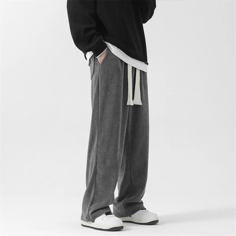 2023 New Men's Spring Casual Pants Fashion Elastic Waist Tie Loose Wide Leg Pants Unisex Street Couple Straight Leg Pants