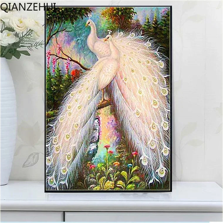 

DIY full Diamond Embroidery,Round Diamond 5D White Peacock beauties Living room decoration rhinestone beads Diamond painting