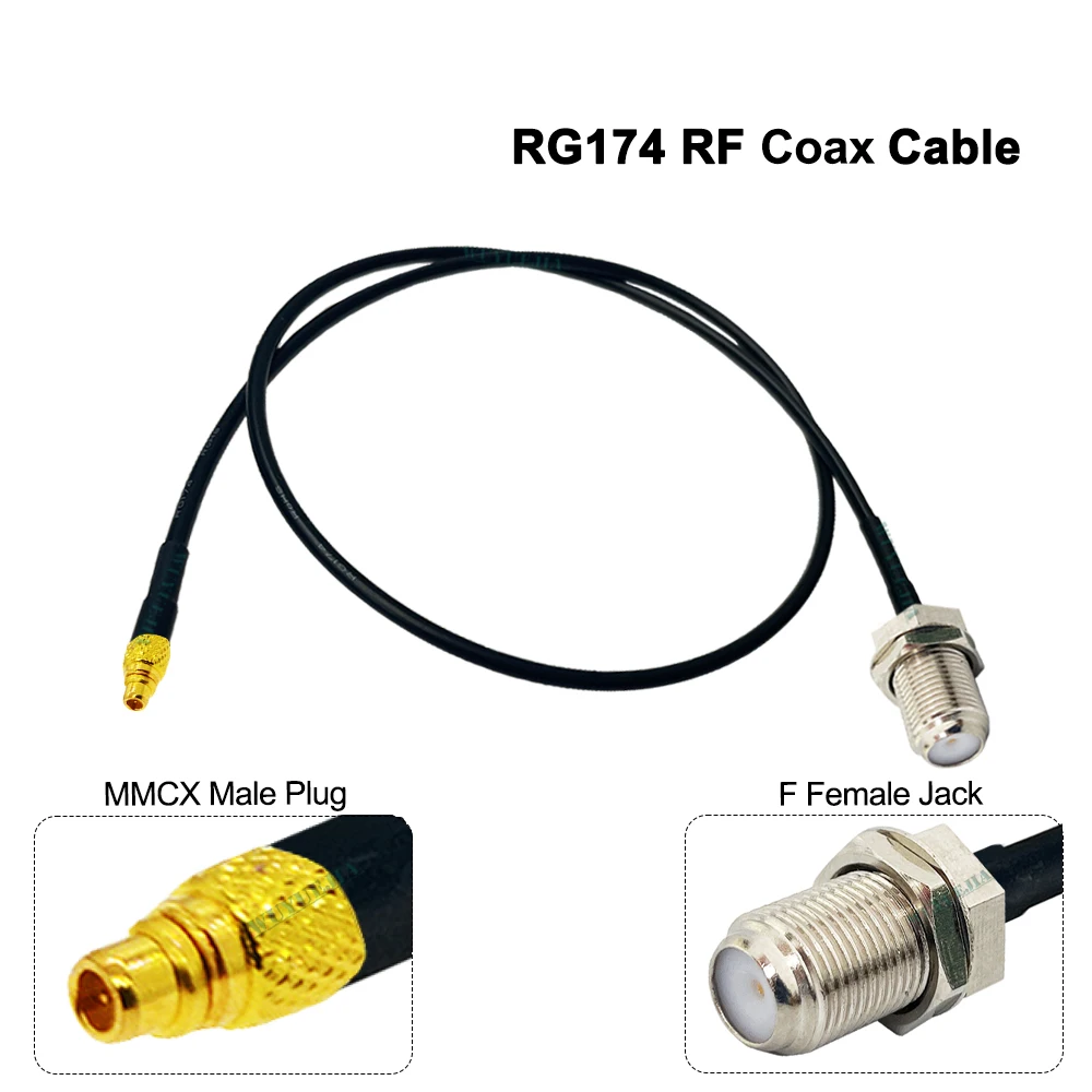 5CM-15 Meters MMCX Male Plug to F Female Jack Connectors 50 Ohm RG174 Coaxial Cable RF Jumper For Radio TV Antenna Signal Transm