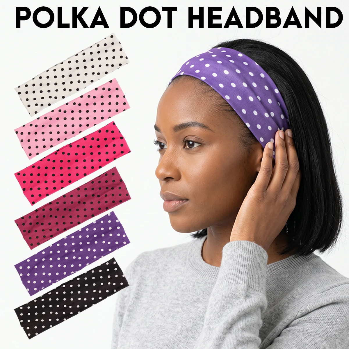 1PC Retro Polka Dot Non-Slip Elastic Sport Headband Unisex Black White Burgundy Hair Accessory for Women And Men