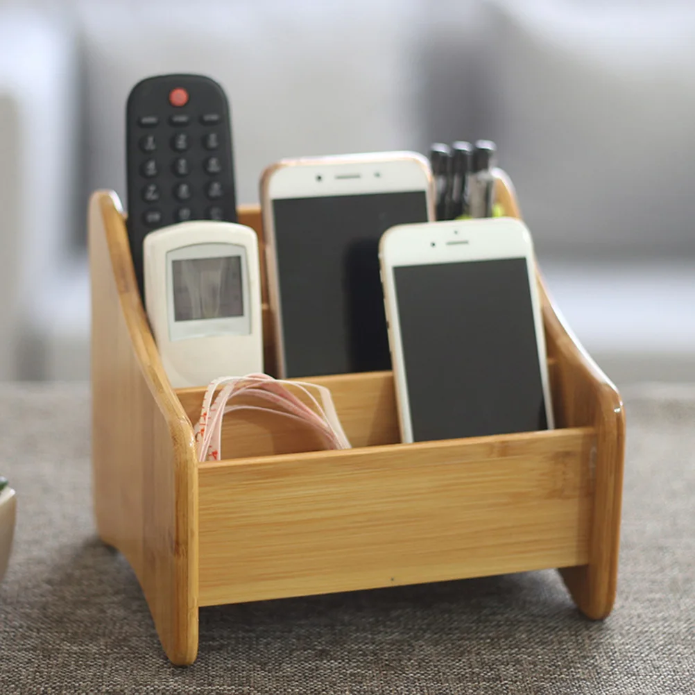 

Bamboo Storage Box for Remote Control Desk Organizer with 3 Compartments Eco Friendly Material Home Office Use