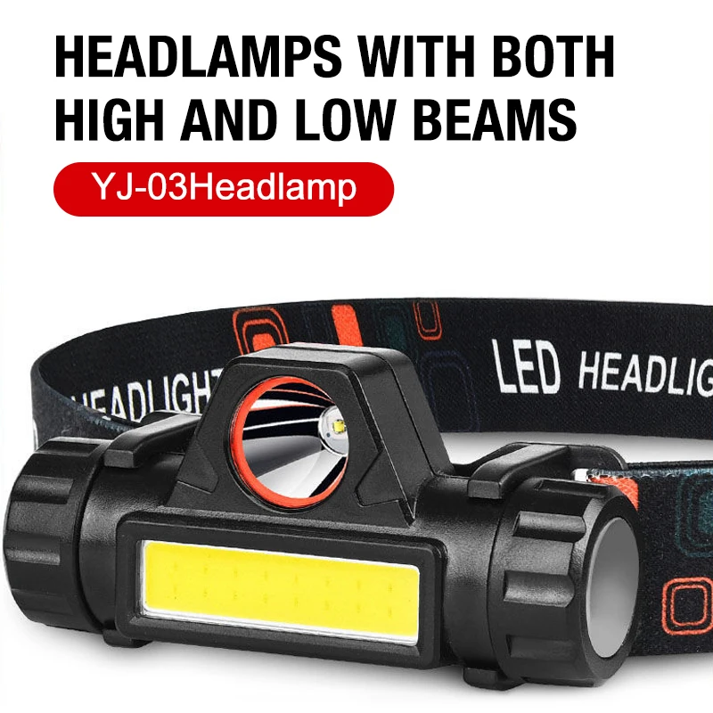 Fixed-focus Long-range High-lumen Headlamp with Wide Floodlight, Portable Rechargeable Head-mounted Light, ABS Material