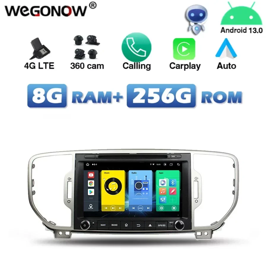 

4G SIM IPS DSP Carplay Auto Android 13.0 8G+256G Bluetooth Wifi GPS Map Car DVD Player RDS Radio For kia Sportage 2016 2017 2018
