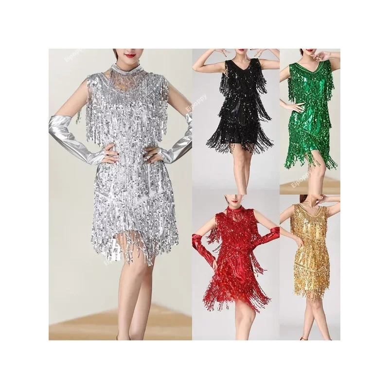 Women Modern Ballroom Latin Dance Dress Tassel Fringe Salsa Tango Dance Costume Sexy Five Colors Performance Stage Wear