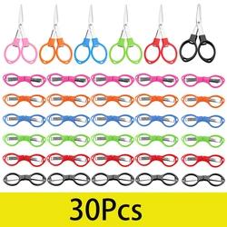 Aço inoxidável portátil Folding Scissors, Stretchable, pré-escolar, escola, escritório, casa, DIY, 30pcs