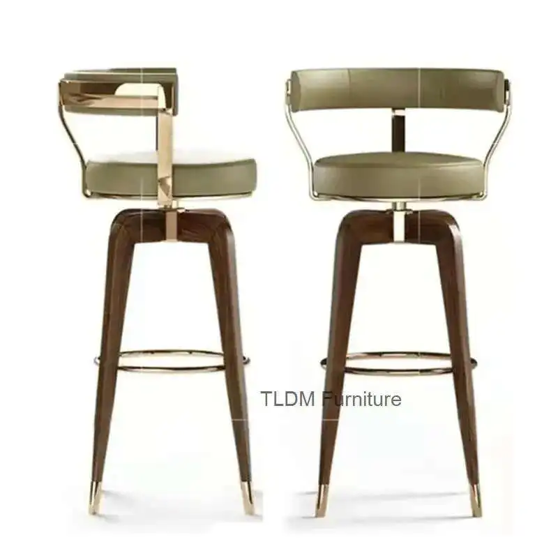 

Luxury American Bar Chair Stainless Steel Modern Creative Chair for Kitchen Reception Bar Stool Solid Wood High Stools