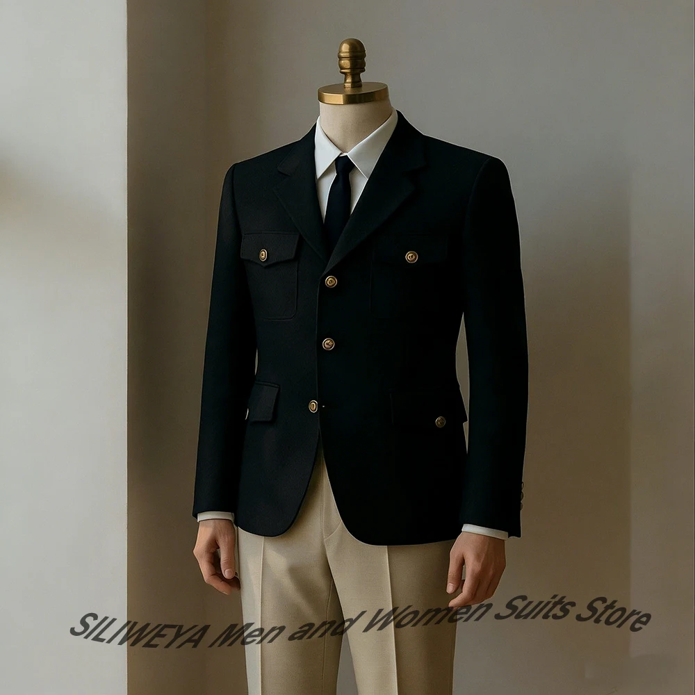 Men's Black Formal Suits and Separates Single Breasted Notch Lapel Four Pocket Jacket+Pants 2 Pieces Set for Business & Weddings