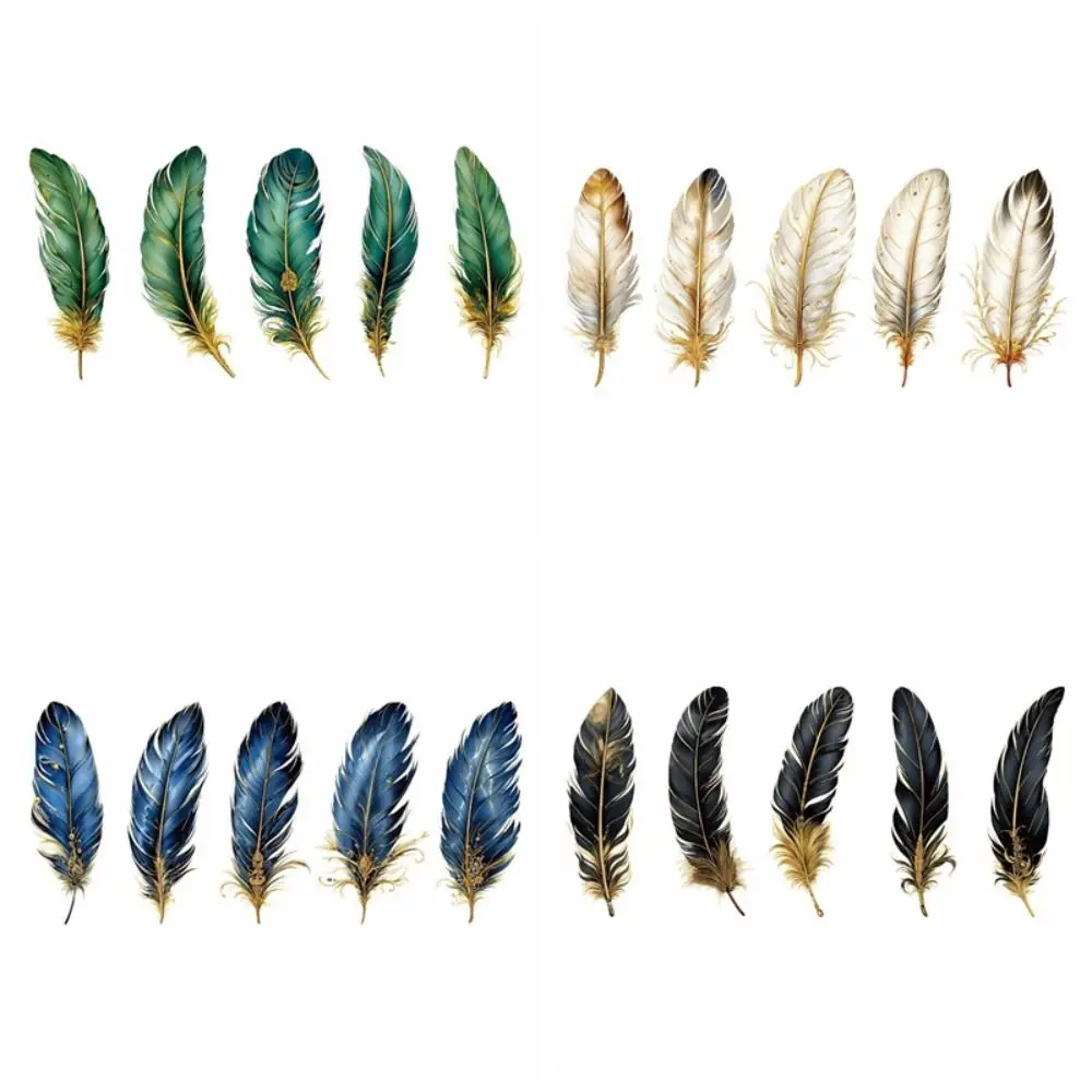 PET Feather Stamping Sticker Gilded Feather Retro Handbook Sticker Hand Decoration Glass Sticker DIY Decoration Sticker