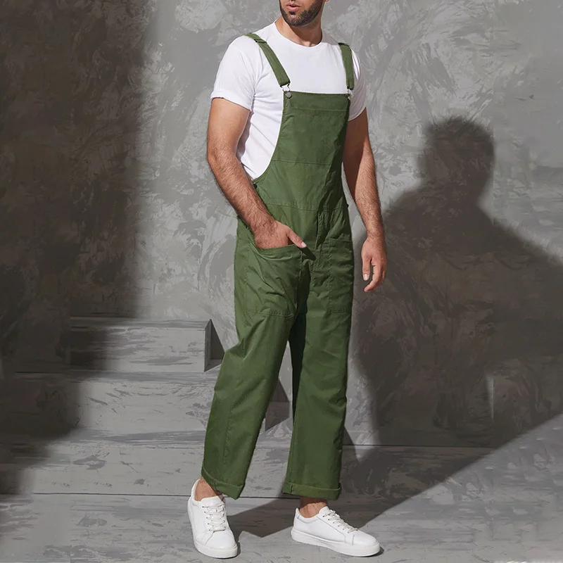 Fashion Men Bib Pants Solid Jumpsuits Zipper Streetwear 2023 Joggers Multi Pockets Casual Suspenders Cargo Overalls Men INCERUN