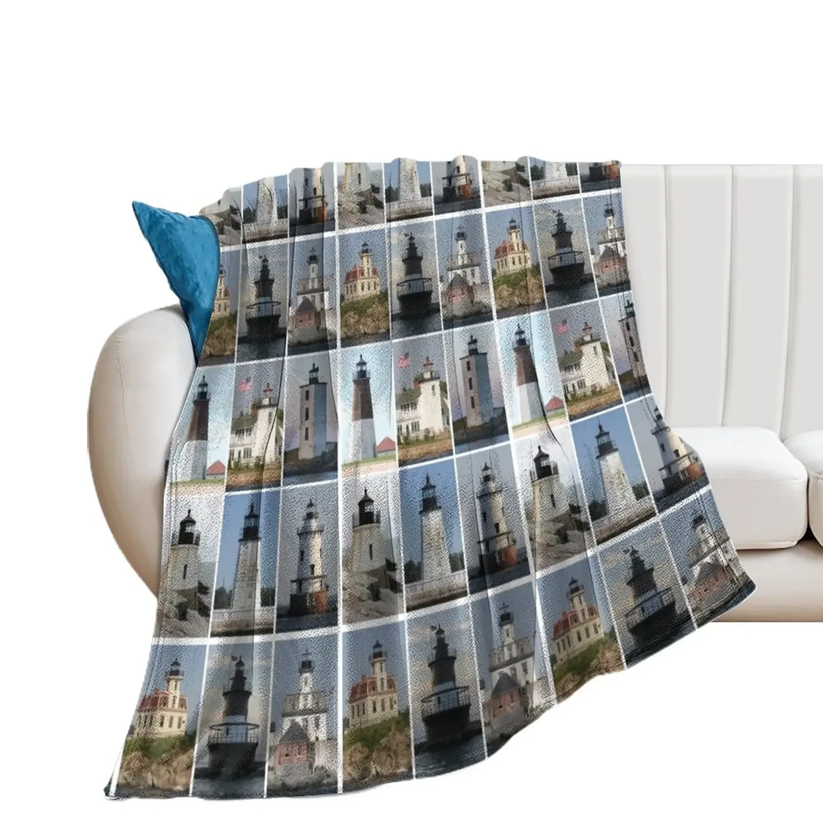 

Lighthouses of Rhode Island Throw Blanket warm for winter Cute Plaid Designers Blankets