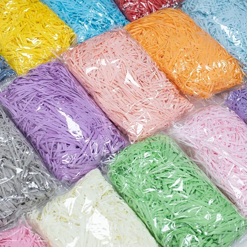 Riempitore per scatole da 100 g per regalo Riempitore di carta tagliuzzata in rafia colorata Riempitore per imballaggio di materiali per caramelle