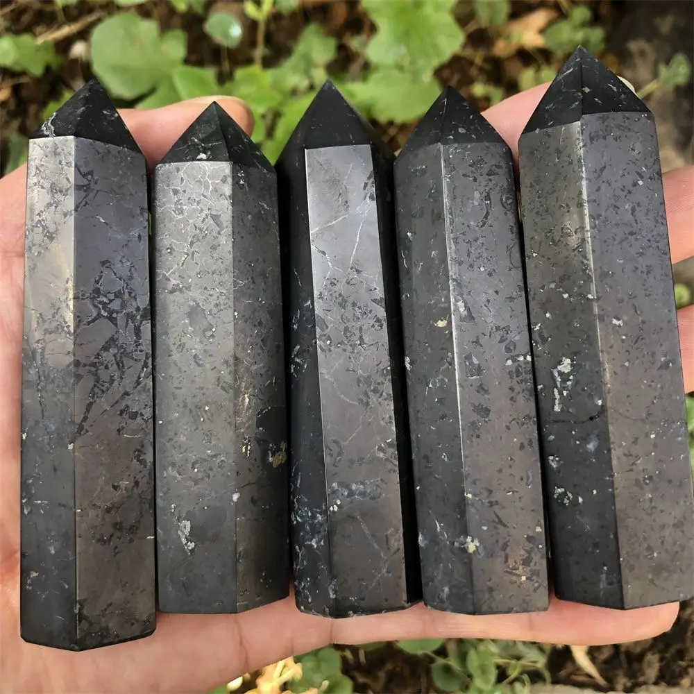 Shungite Natural Stones Crystals Point Wand Healing Crystal Pyramid Shungite Tower Elite Radiation Protection Wiccan Home Decor