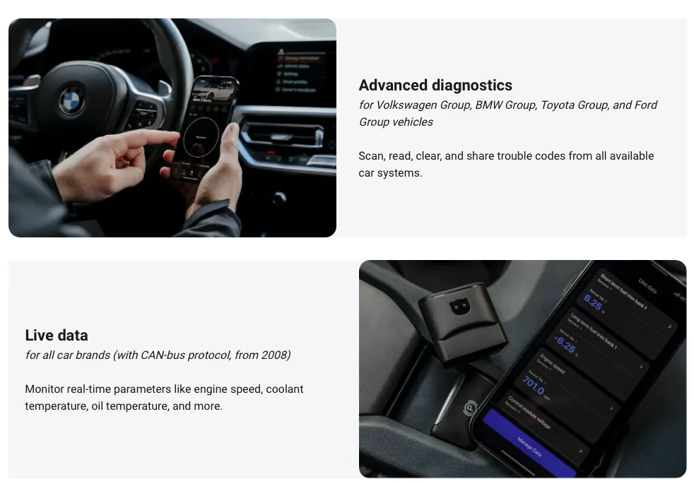 OBDELEVEN 3 Offizielles Diagnose- und Fehlerlöse-Tool OBDeleven V3 Nextgen für V-W /Audi/Seat/Skoda/Ford (US) – Detail 2