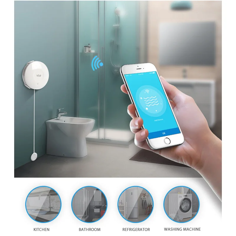 WiFi Intelligent Wireless Overflow Alarm Water Leakage Detector Leak Sensor Flood Detection Smart Home Large Capacity Battery