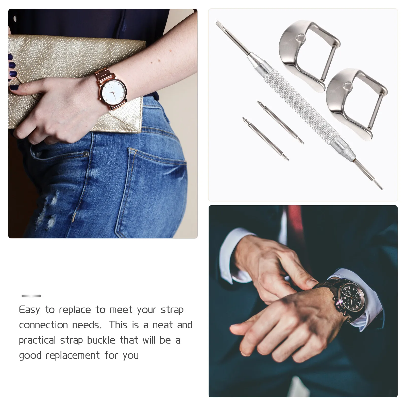 Stainless Steel Watch Clasp Buckle Adjustable Watch Band Repair Replacement Glossy Comfort Fit