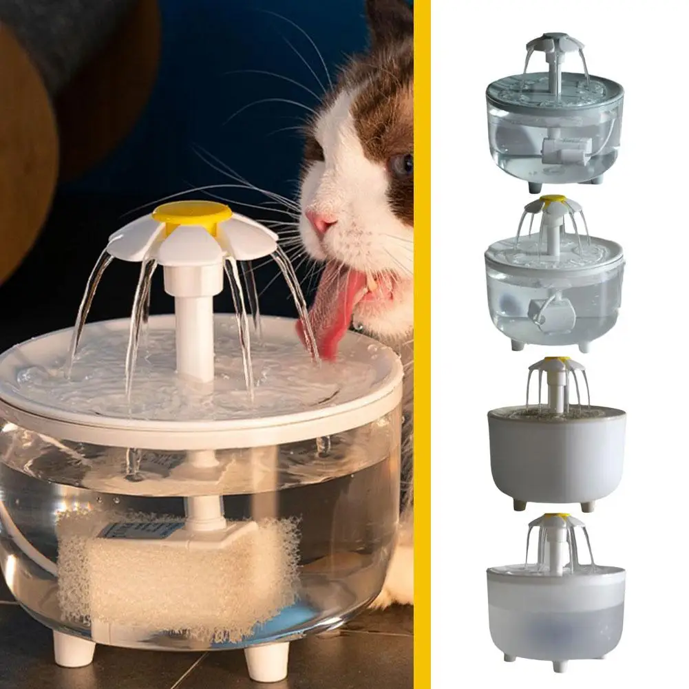 Automatic Circulating Pet Water Fountain Cat Mute Water Petal Power Dog Filter Water Off Dispenser Outage Transparent Water H1W1