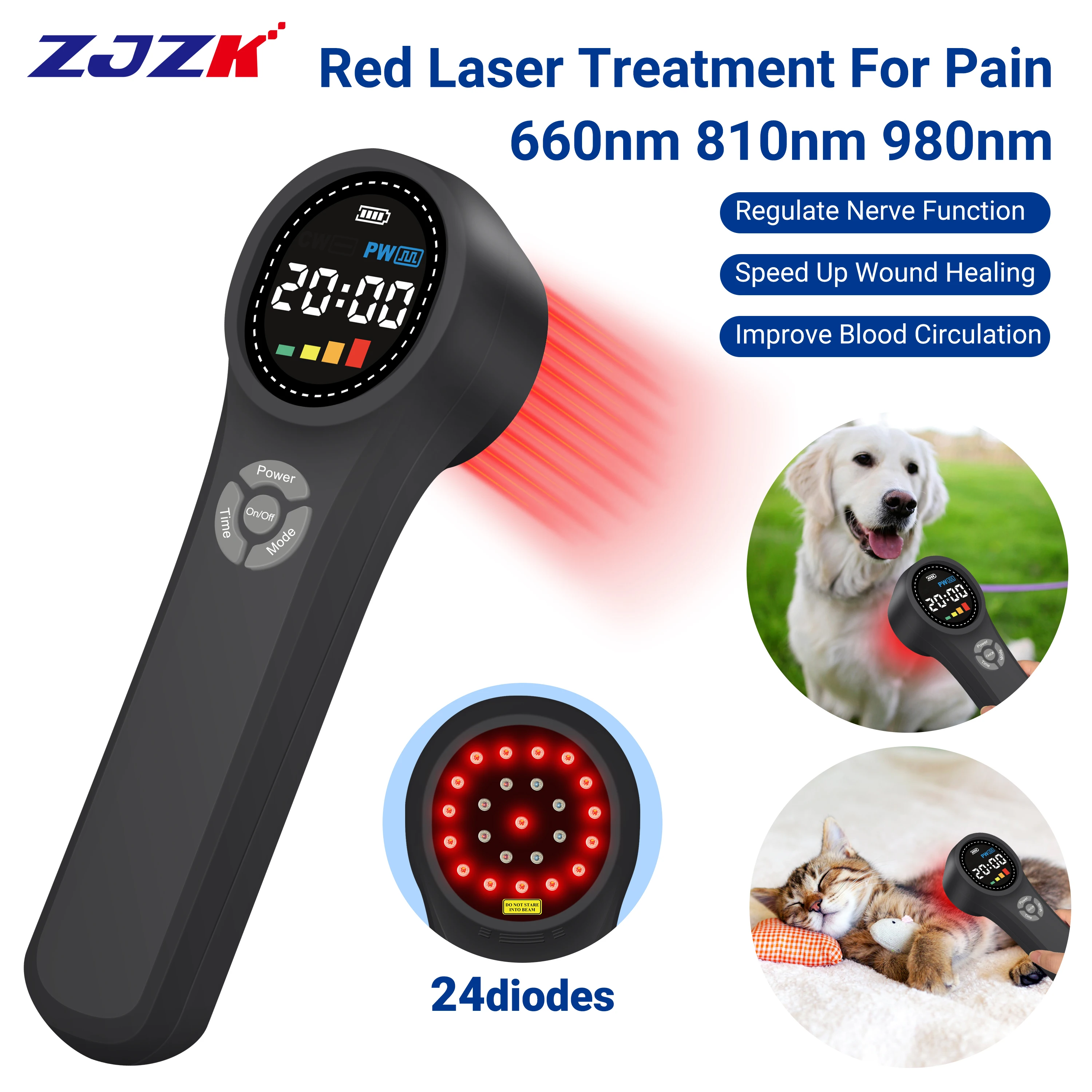 

ZJZK Low Level Laser Therapy Treatment Red Light Handheld Machine For Rotator Cuff Injuries 660nm 810nm 980nm Ankle Pain