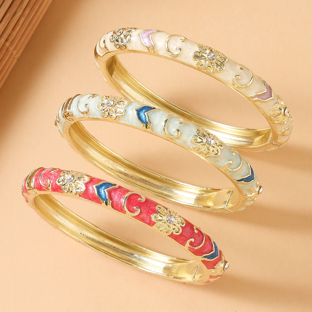 FTCY 3PCS  Colorful Enamel Zircon Bracelet For Women Gold-Plated Craft Asymmetrical Dyed Curly Bracelet Luxury Jewelry Gift