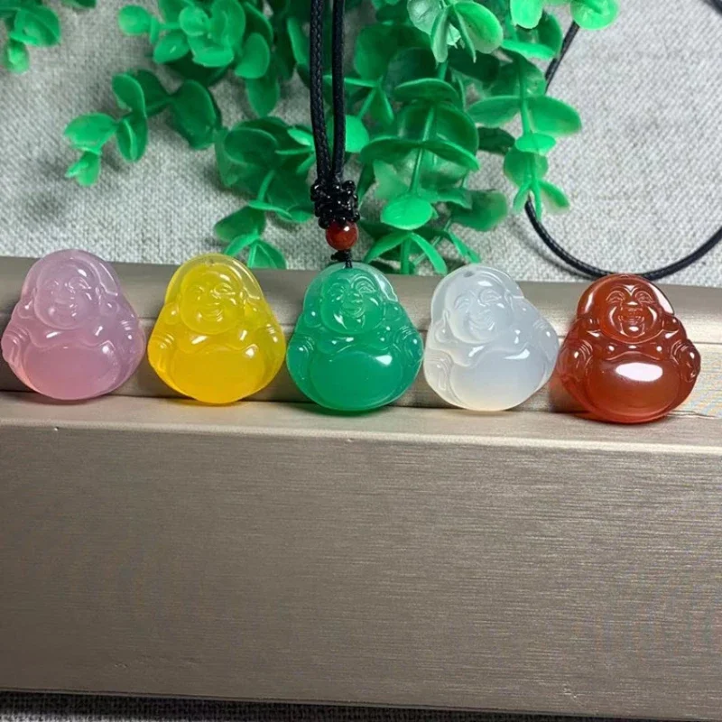 Chalcedony Buddha Gong Pendant White Green Red Agate Pendant Women's Maitreya Buddha Laughing Buddha Jade Pendant Necklace