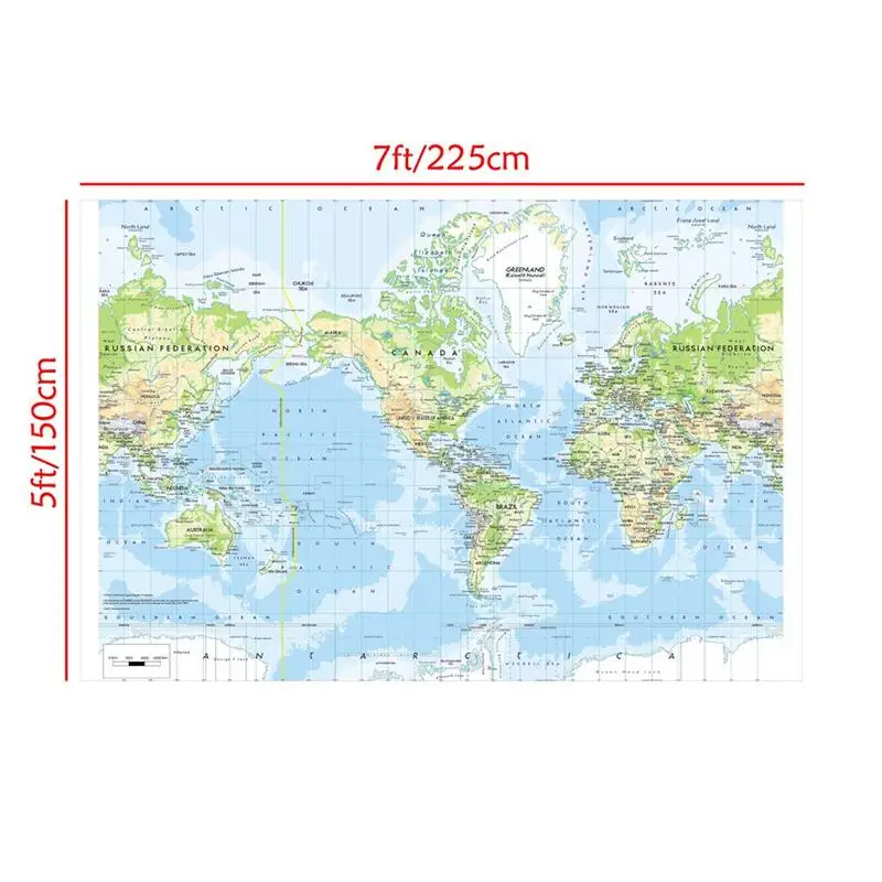 The World Map in English Decorative Hanging Picture 150x225cm Vinyl Spray Painting Map Home Decoration Office School Supplies