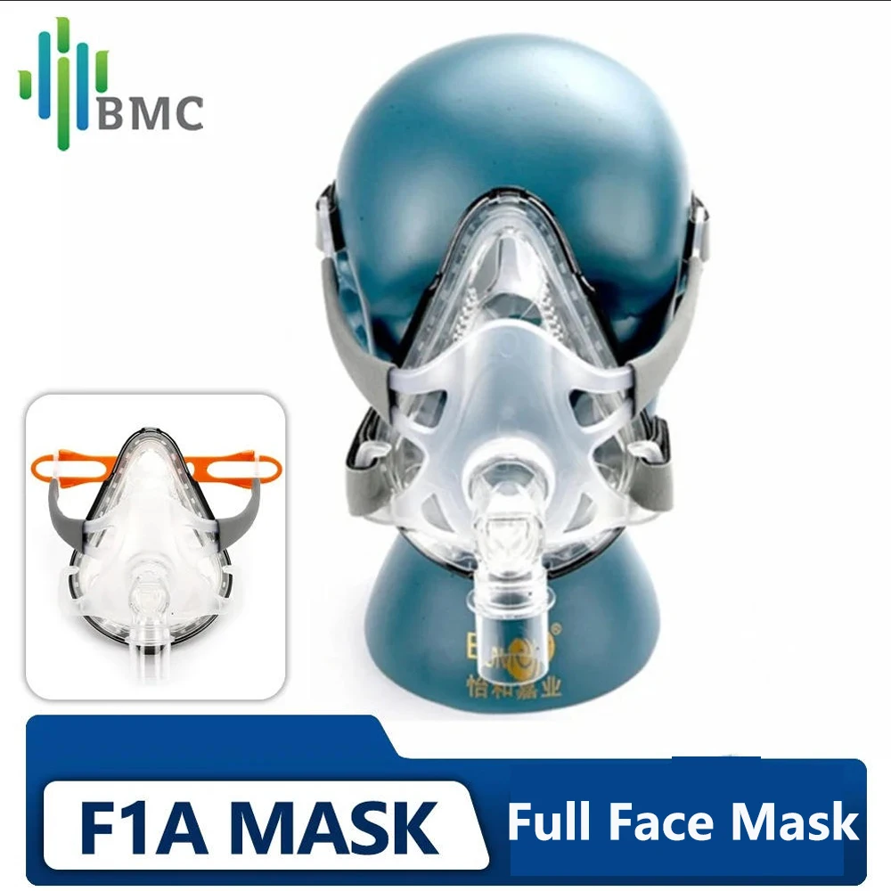 BMC F1A Full Face CPAP Mask with Headgear for Sleep Apnea BiPAP Machine Extra Cleaning Brush Compatible with Resmed