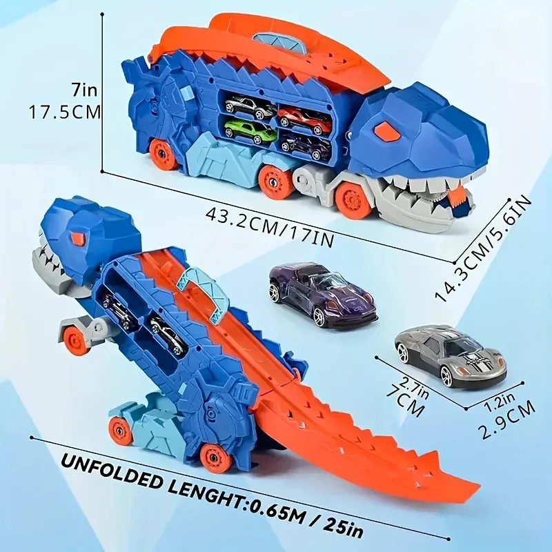 Dinosaur Transport Truck Swallow Track Deformable Eject Alloy Cars Double Track Garage Kids Toy Gift For Boys