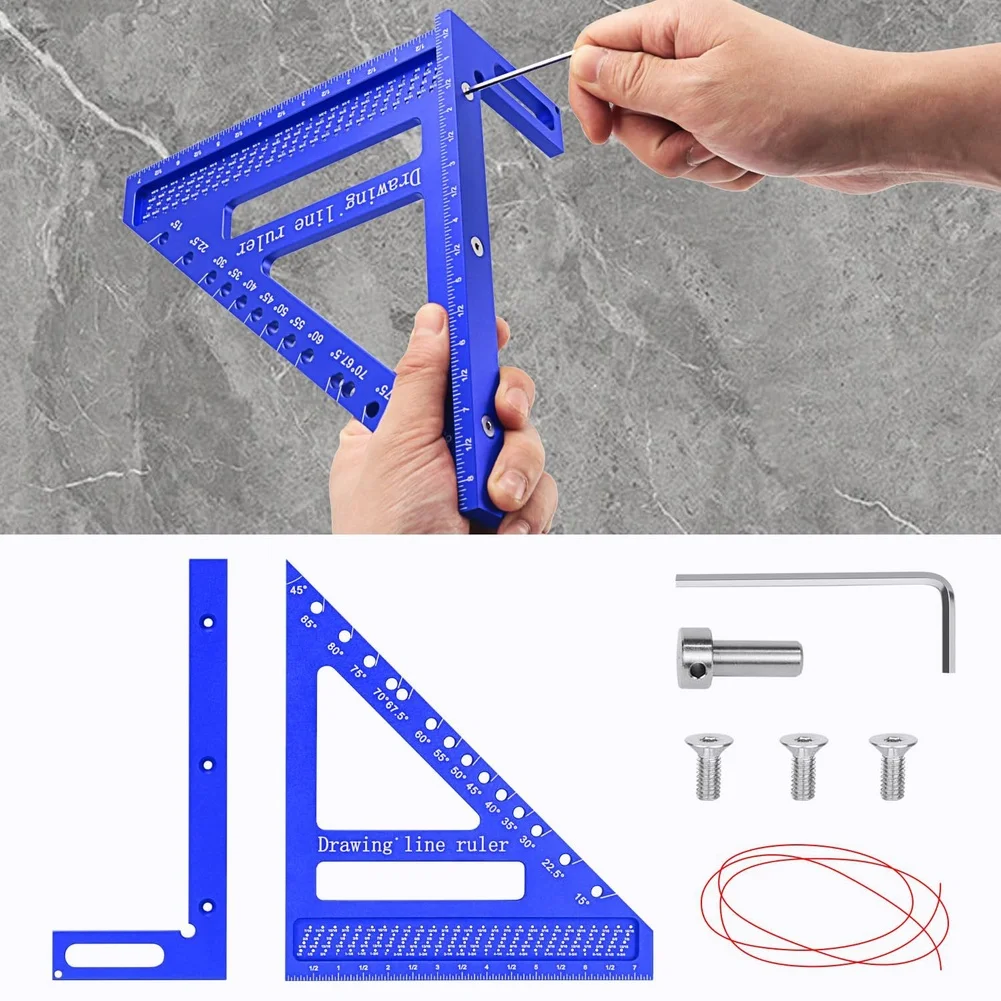 Square Woodworking Ruler 8.5 Inch Large Carpenter Multi-Angle Square Corresponding Φ7/16-6 3/4 Hole For Imperial Measuring Ruler