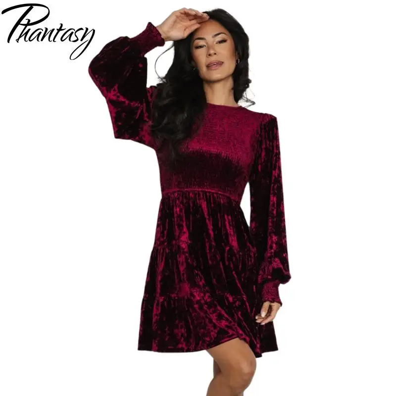 Spring Women Dress Solid Y2K Dress Up Long Sleeved Robe O Neck Gown Office Lady Outfit Fashion Streetwear Female Clothing