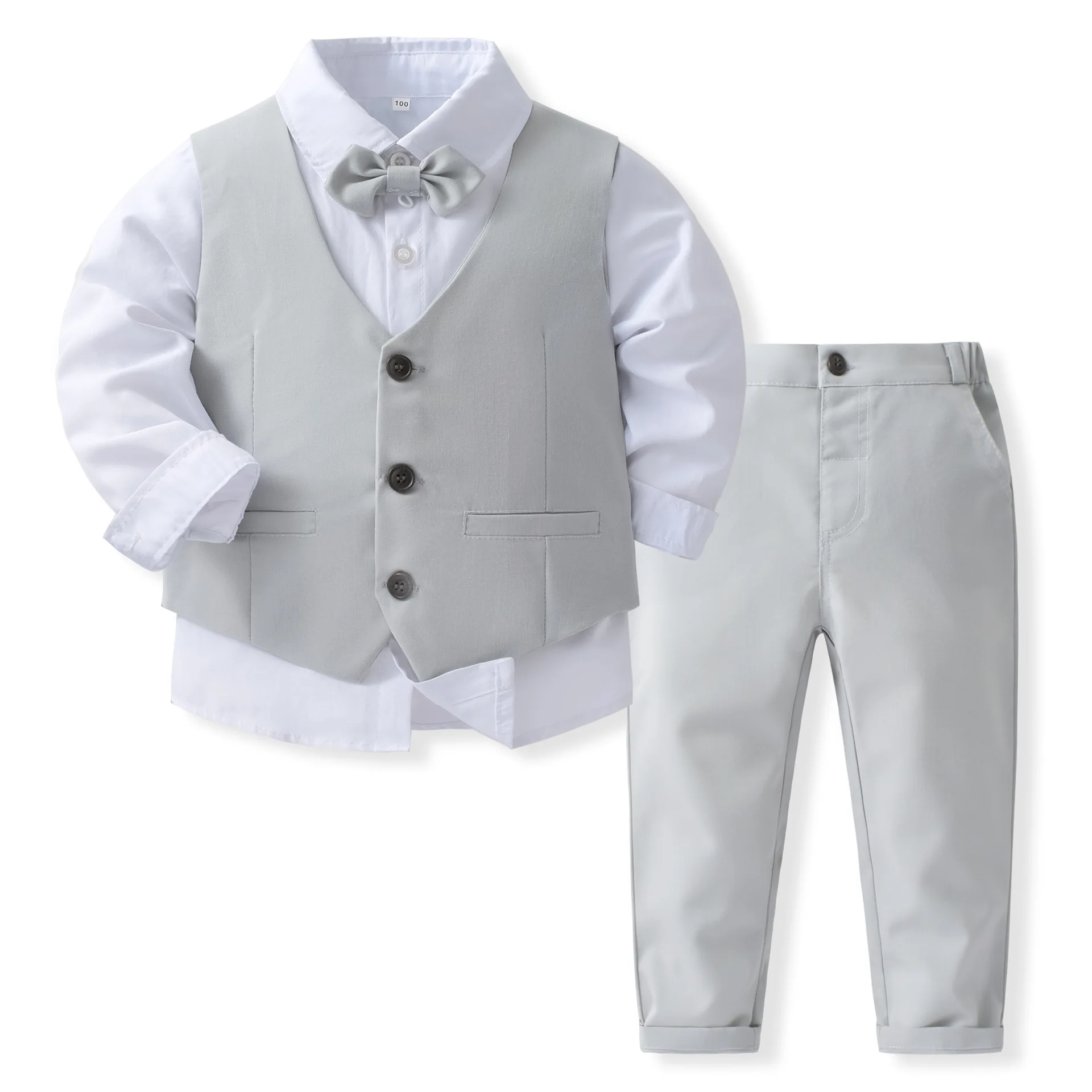 

Children Boutique Clothing Set 1 2 3 4 5 Years Boys Birthday Outfits Grey Gentleman Wearing Long Sleeve Vest Suits Kid Costume