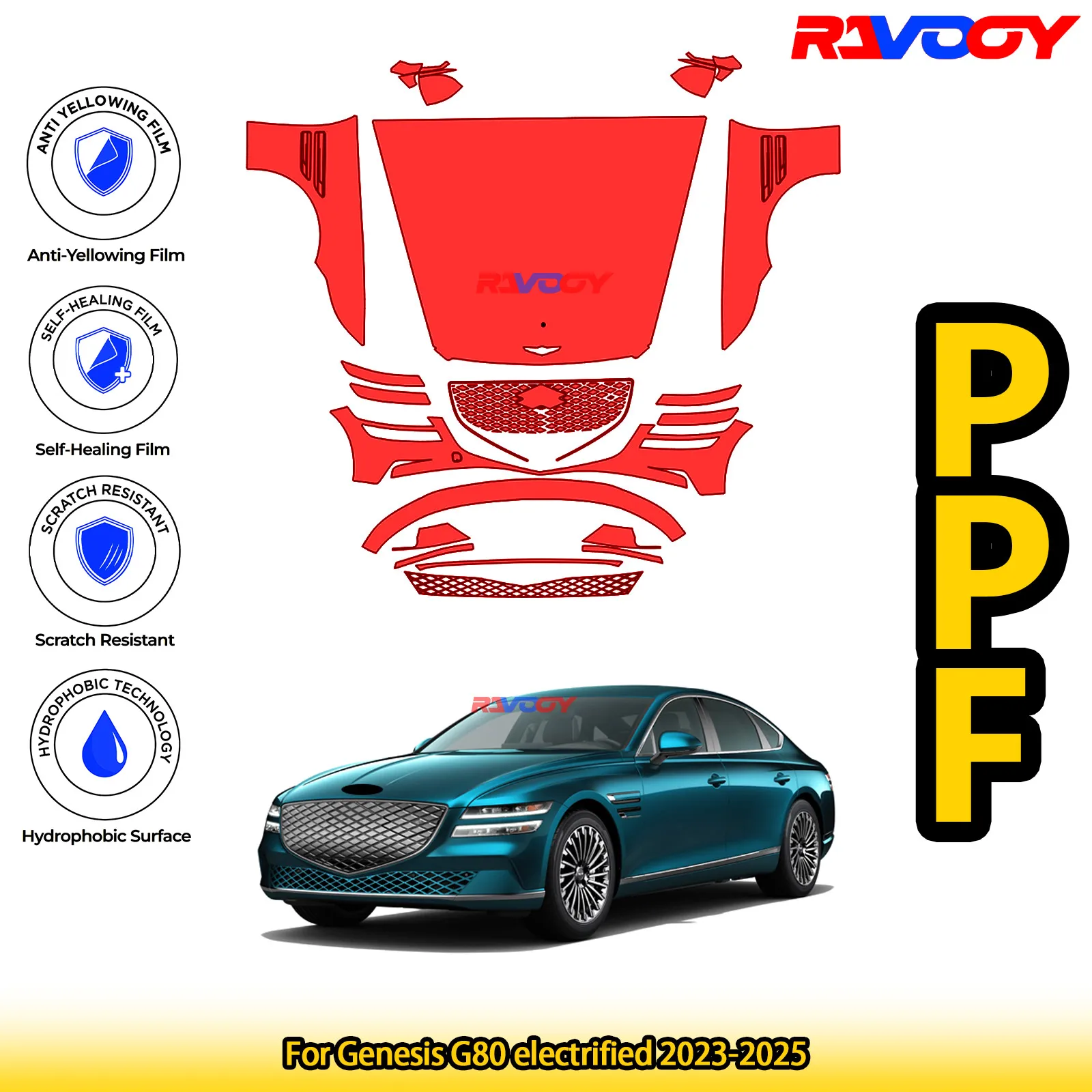 

For Genesis G80 electrified 2023-2025 Glossy Matte Black Precut front PPF Kit Paint Protection Film