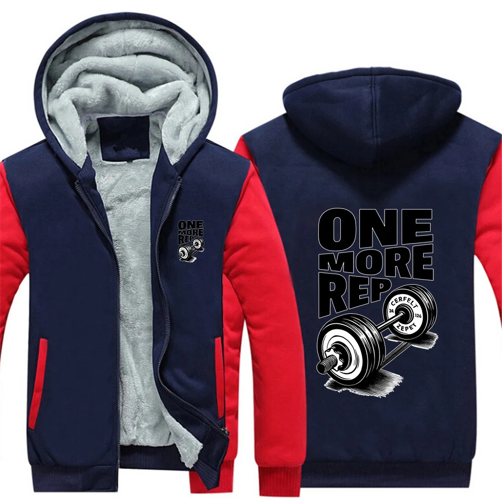 2026 Gym Workout ONE MORE REP Weightlifting Men's New Autumn And Winter Thicken Warm Zipper Hoodies Sports Fitness Coats