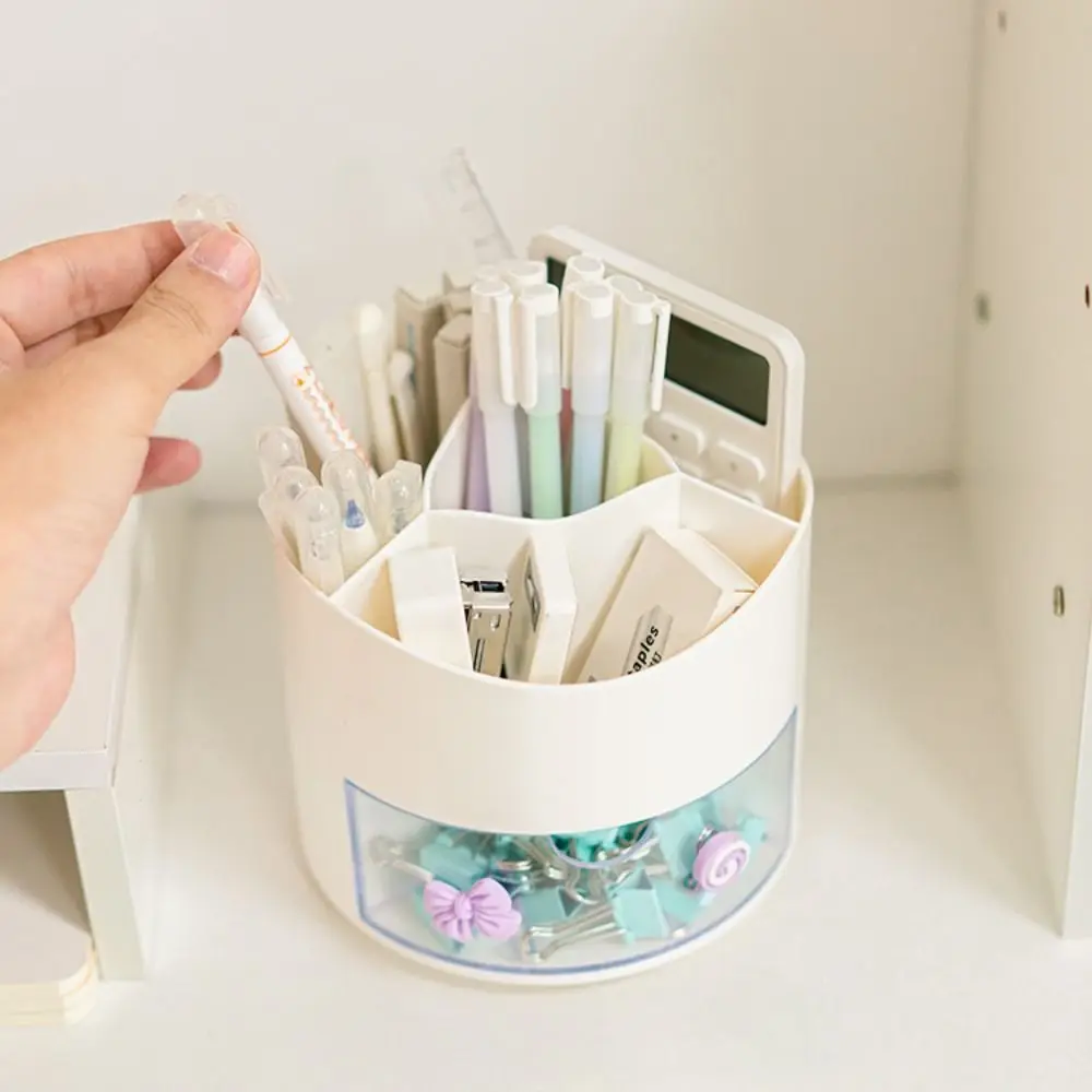 

360° Rotation Rotatable Pen Holder Space Saving Large Capacity Pencil Storage Box Multi Grid PS Makeup Brush Organizer Desktop