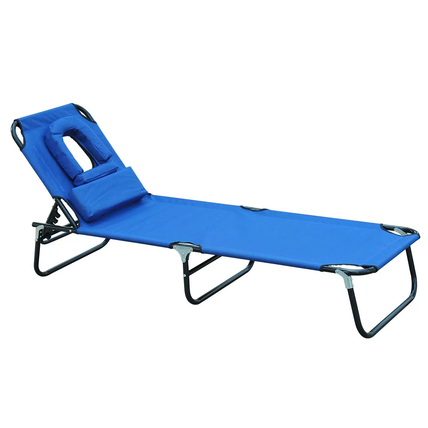Tumbona Plegable avec réglage à 4 niveaux et appui-tête pour jardin, plage, camping, 190x56x28 cm, Bleu