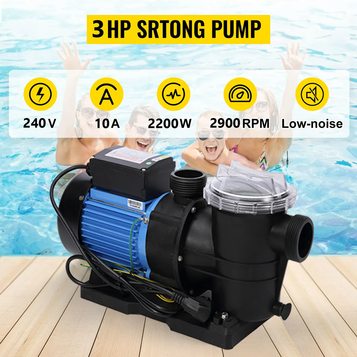 3HP For Hayward Swimming Pool Pump Motor Strainer W/ Cord In/Above Ground Hi-Flo