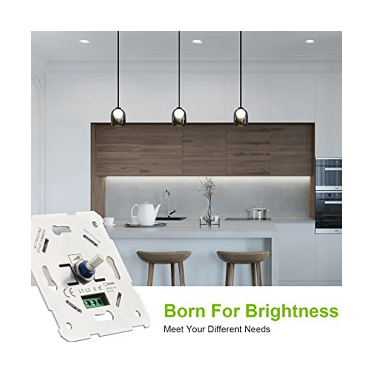 LED Dimmer Switch, Flush-Mounted Dimmer for Dimmable LED and Halogen, 5-300 W Dimmer Switch LED, Phase Control Dimmer